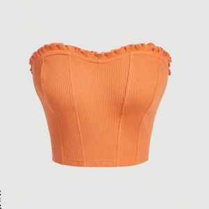 Frill Trim Ribbed Knit Tube Top